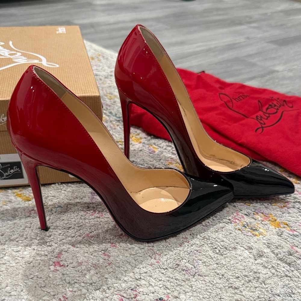 Christian Louboutin Pigalle Folliws 100 Patent Degrade Red Black Women's Heels